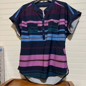 Lauderdale Cool Tones Striped Scrub Top with Pockets Size Small